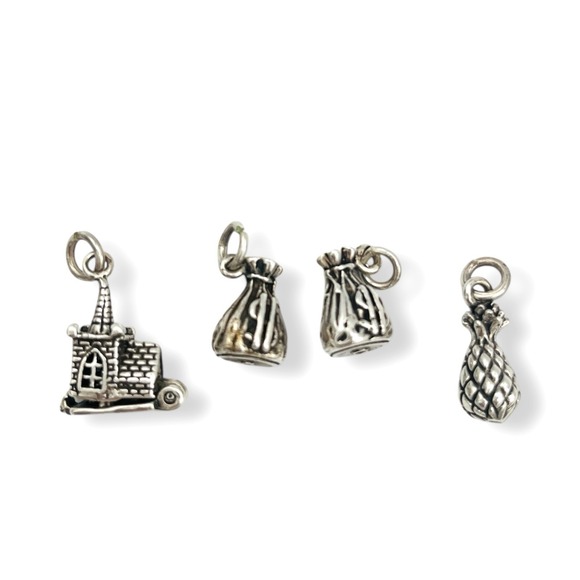 Jewelry - Sterling Silver Charm Church Wedding Money Bag Pineapple Cake Pull Lot 4 925 MH